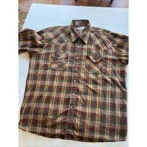 Sheplers Western Fit Shirt Men XXL Brown Red Blue SS Plaid Pearl Snap Cowboy